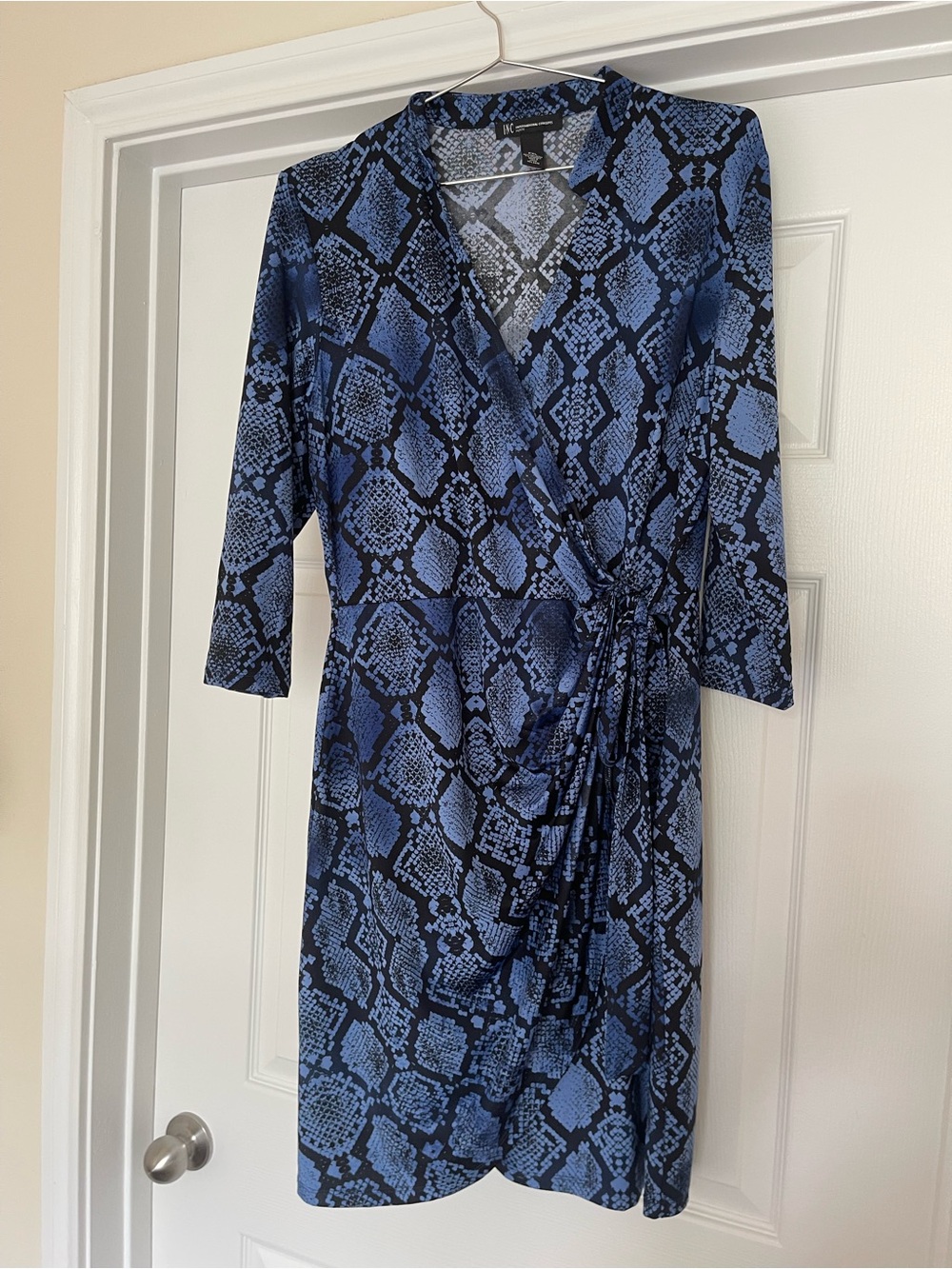 INC International Concepts Blue & Black Snake-Print Wrap Dress